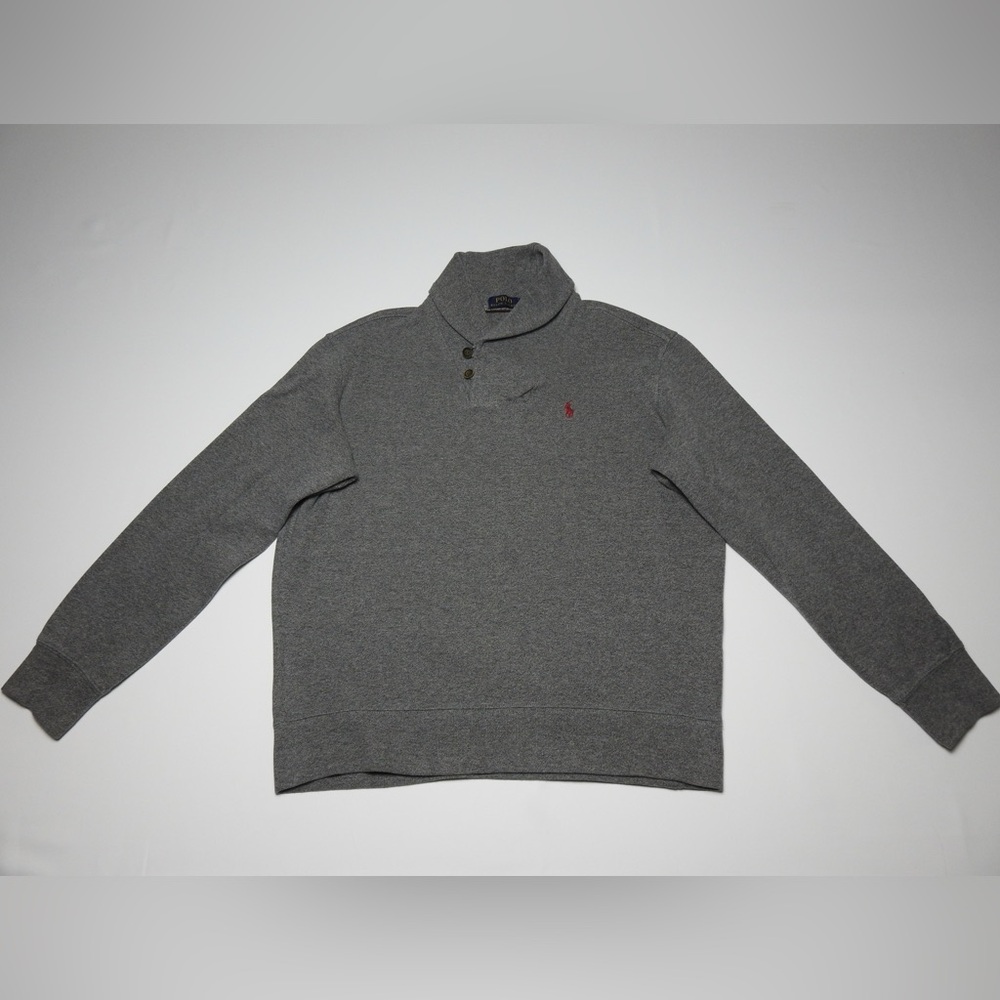 Polo Ralph Lauren Large Heather Gray Luxury Jersey Shawl-Collar Pullover Large - Picture 2 of 9